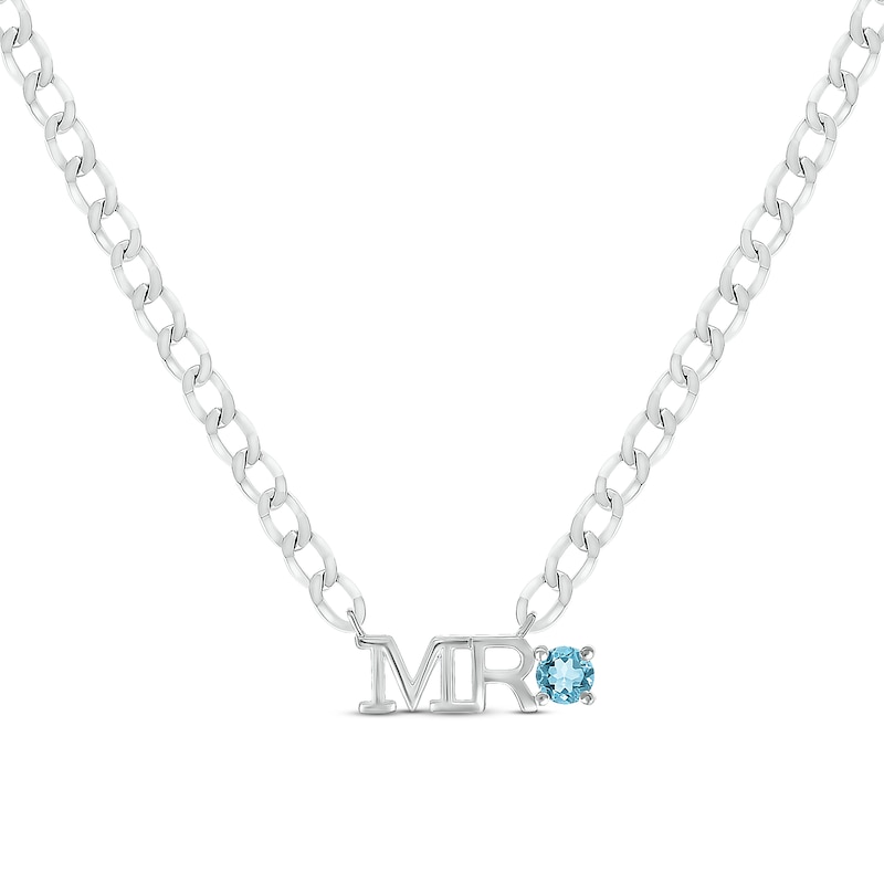 Main Image 1 of Men's Swiss Blue Topaz &quot;Mr.&quot; Cuban Chain Necklace Sterling Silver 20&quot;