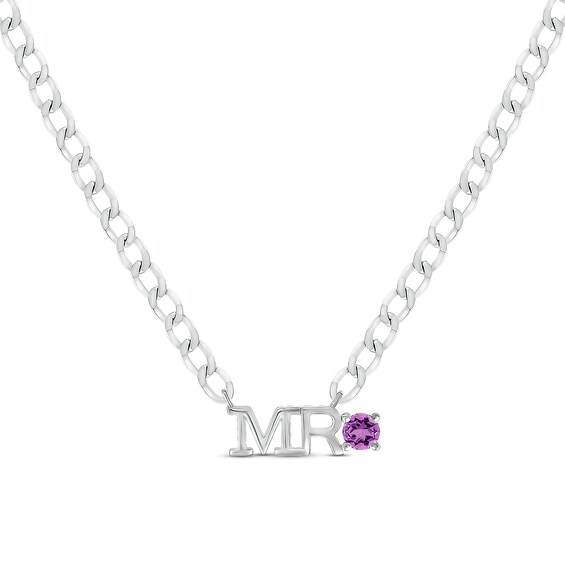Men's Amethyst "Mr." Cuban Chain Necklace Sterling Silver 20"