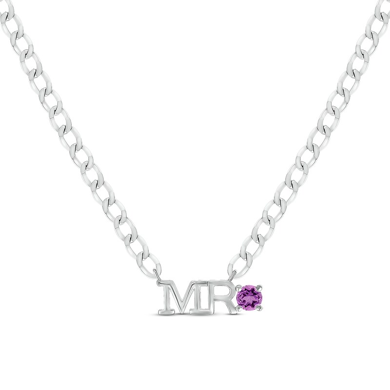 Main Image 1 of Men's Amethyst &quot;Mr.&quot; Cuban Chain Necklace Sterling Silver 20&quot;