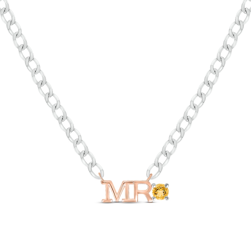 Men's Citrine "Mr." Cuban Chain Necklace Sterling Silver & 10K Rose Gold 20"