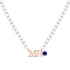 Thumbnail Image 0 of Men's Blue Lab-Created Sapphire "Mr." Cuban Chain Necklace Sterling Silver & 10K Rose Gold 20"