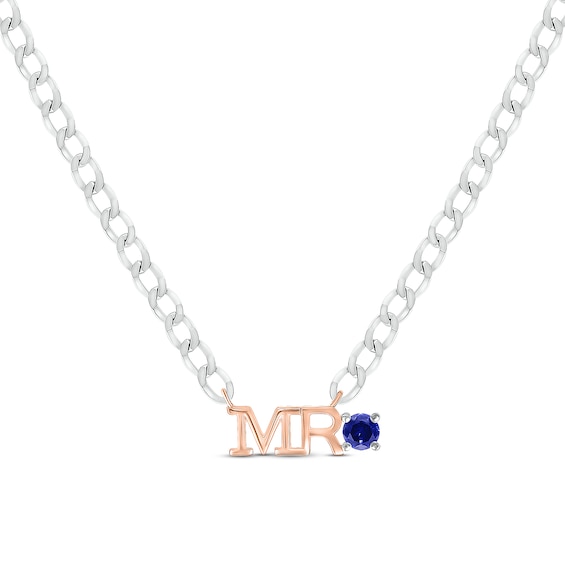 Men's Lab-Created Sapphire "Mr." Cuban Chain Necklace Sterling Silver & 10K Rose Gold 20