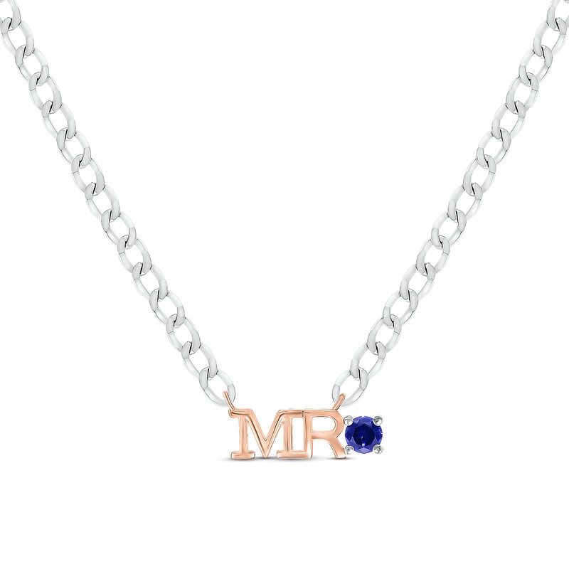 Men's Blue Lab-Created Sapphire "Mr." Cuban Chain Necklace Sterling Silver & 10K Rose Gold 20"