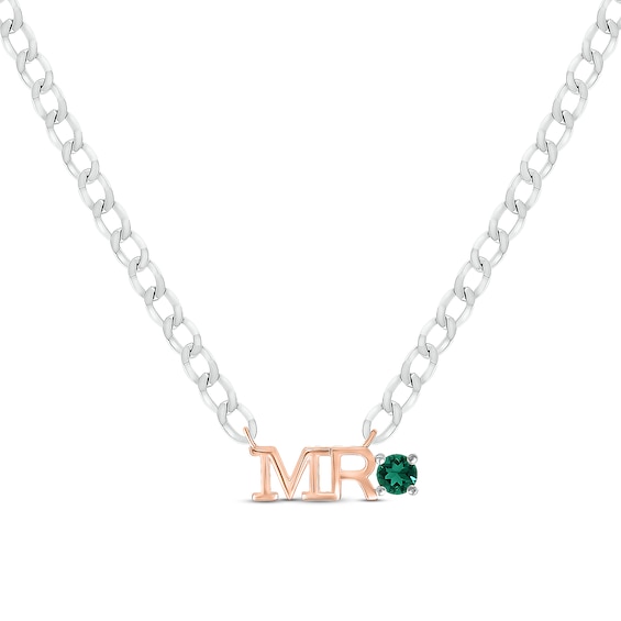 Men's Lab-Created Emerald "Mr." Cuban Chain Necklace Sterling Silver & 10K Rose Gold 20"