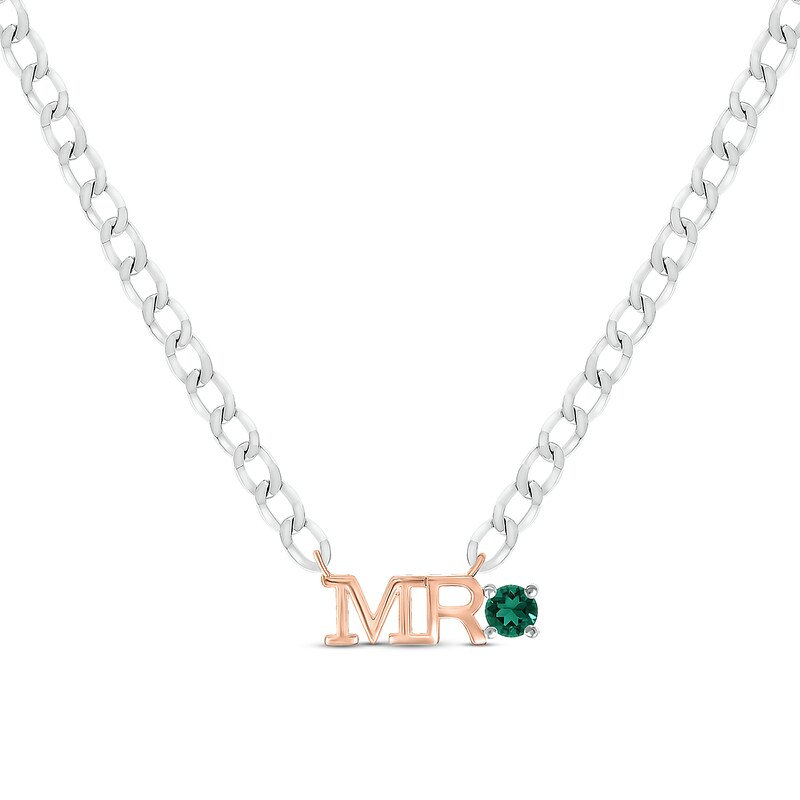 Main Image 1 of Men's Lab-Created Emerald "Mr." Cuban Chain Necklace Sterling Silver & 10K Rose Gold 20"