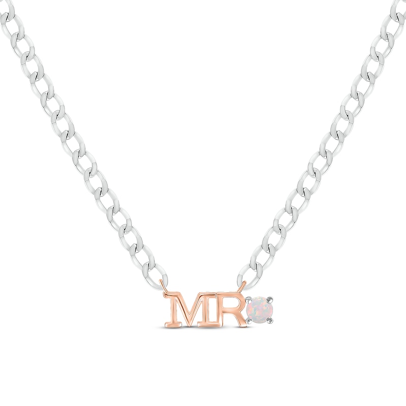 Main Image 1 of Men's Lab-Created Opal &quot;Mr.&quot; Cuban Chain Necklace Sterling Silver & 10K Rose Gold 20&quot;