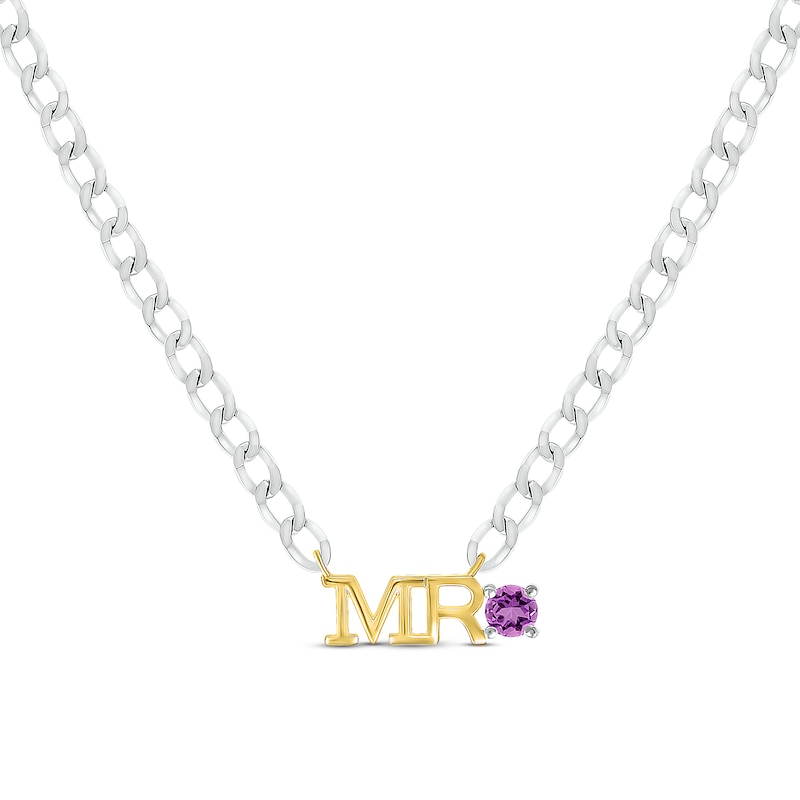 Main Image 1 of Men's Amethyst &quot;Mr.&quot; Cuban Chain Necklace Sterling Silver & 10K Yellow Gold 20&quot;