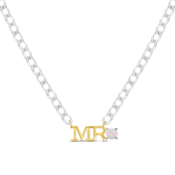 Men's Lab-Created Opal "Mr." Cuban Chain Necklace Sterling Silver & 10K Yellow Gold 20"