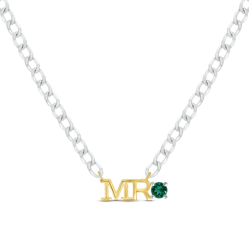 Men's Lab-Created Emerald "Mr." Cuban Chain Necklace Sterling Silver & 10K Yellow Gold 20"