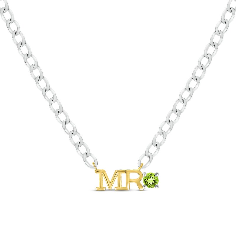 Main Image 1 of Men's Peridot &quot;Mr.&quot; Cuban Chain Necklace Sterling Silver & 10K Yellow Gold 20&quot;