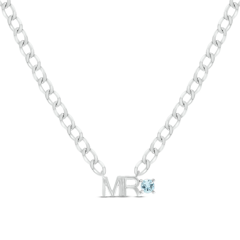 Main Image 1 of Men's Aquamarine &quot;Mr.&quot; Cuban Chain Necklace Sterling Silver 20&quot;