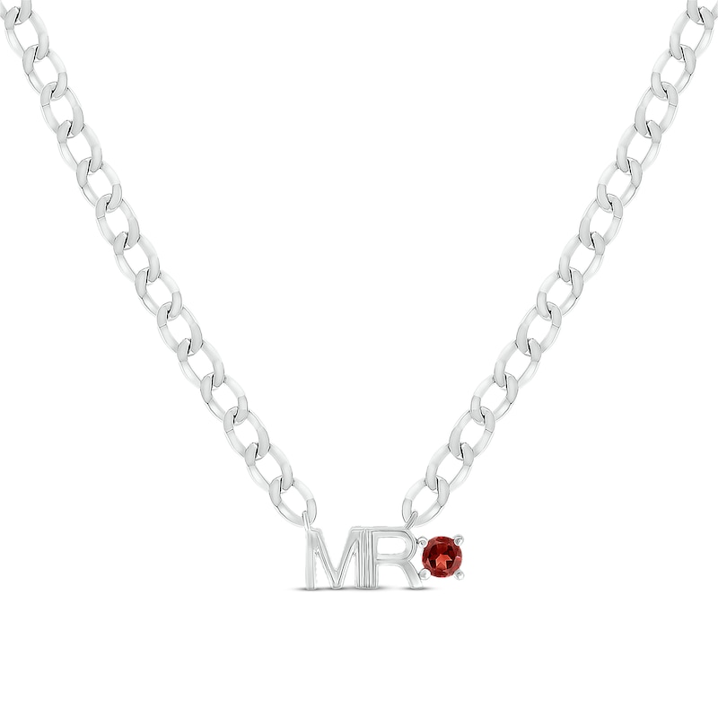 Main Image 1 of Men's Garnet &quot;Mr.&quot; Cuban Chain Necklace Sterling Silver 20&quot;