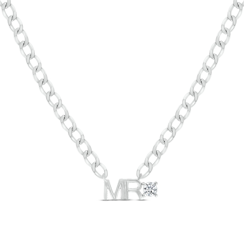 Main Image 1 of Men's White Lab-Created Sapphire &quot;Mr.&quot; Cuban Chain Necklace Sterling Silver 20&quot;