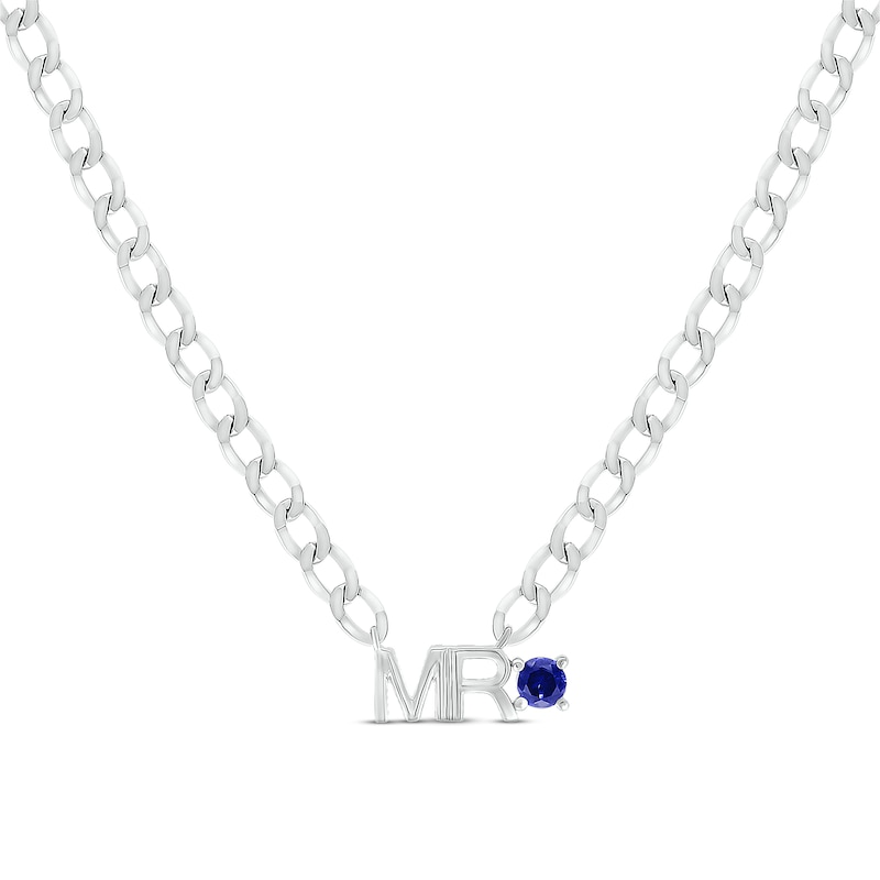 Main Image 1 of Men's Blue Lab-Created Sapphire &quot;Mr.&quot; Cuban Chain Necklace Sterling Silver 20&quot;