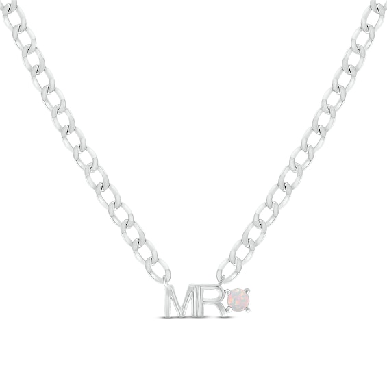 Men's Lab-Created Opal "Mr." Cuban Chain Necklace Sterling Silver 20"