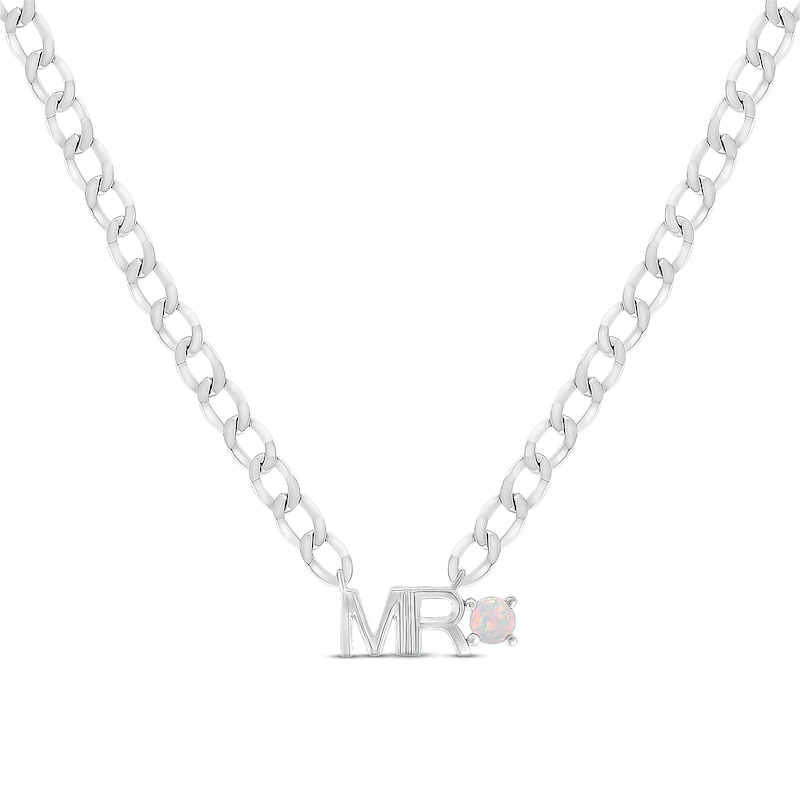 Main Image 1 of Men's Lab-Created Opal &quot;Mr.&quot; Cuban Chain Necklace Sterling Silver 20&quot;