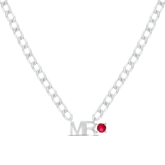 Men's Lab-Created Ruby "Mr." Cuban Chain Necklace Sterling Silver 20"