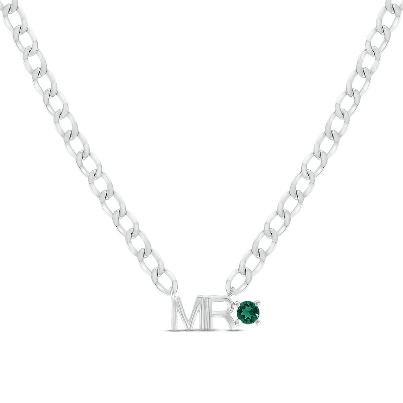 Main Image 1 of Men's Lab-Created Emerald "Mr." Cuban Chain Necklace Sterling Silver 20"
