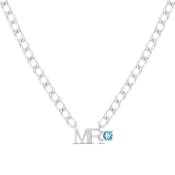 Men's Swiss Blue Topaz "Mr." Cuban Chain Necklace Sterling Silver 20"