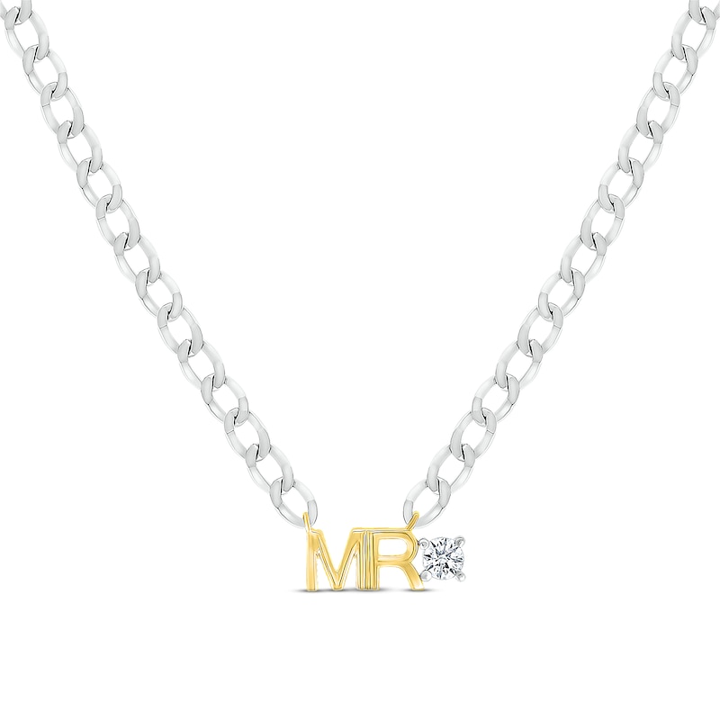 Men's White Lab-Created Sapphire "Mr." Cuban Chain Necklace Sterling Silver & 10K Yellow Gold 20"