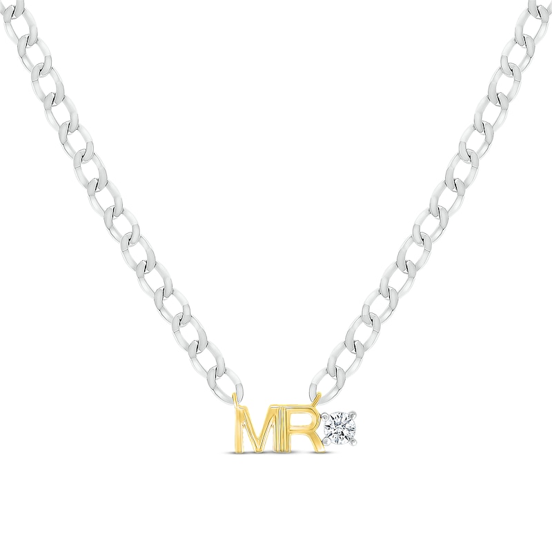 Main Image 1 of Men's White Lab-Created Sapphire "Mr." Cuban Chain Necklace Sterling Silver & 10K Yellow Gold 20"