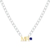 Thumbnail Image 1 of Men's Blue Lab-Created Sapphire &quot;Mr.&quot; Cuban Chain Necklace Sterling Silver & 10K Yellow Gold 20&quot;