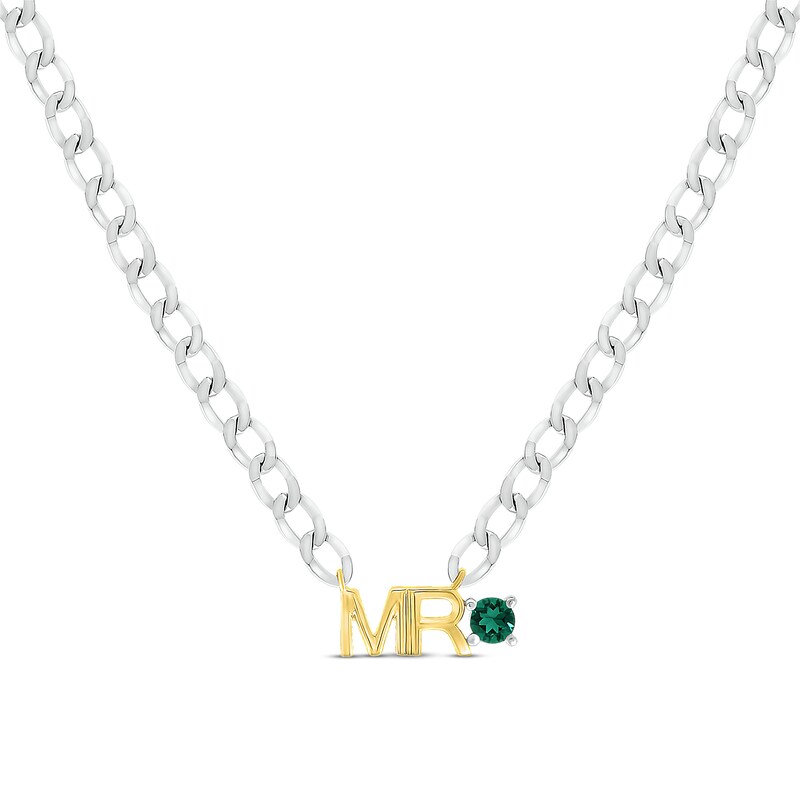 Main Image 1 of Men's Lab-Created Emerald &quot;Mr.&quot; Cuban Chain Necklace Sterling Silver & 10K Yellow Gold 20&quot;
