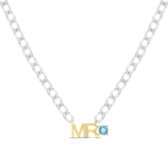 Men's Swiss Blue Topaz "Mr." Cuban Chain Necklace Sterling Silver & 10K Yellow Gold 20"
