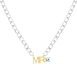 Men's Aquamarine "Mr." Cuban Chain Necklace Sterling Silver & 10K Yellow Gold 20"