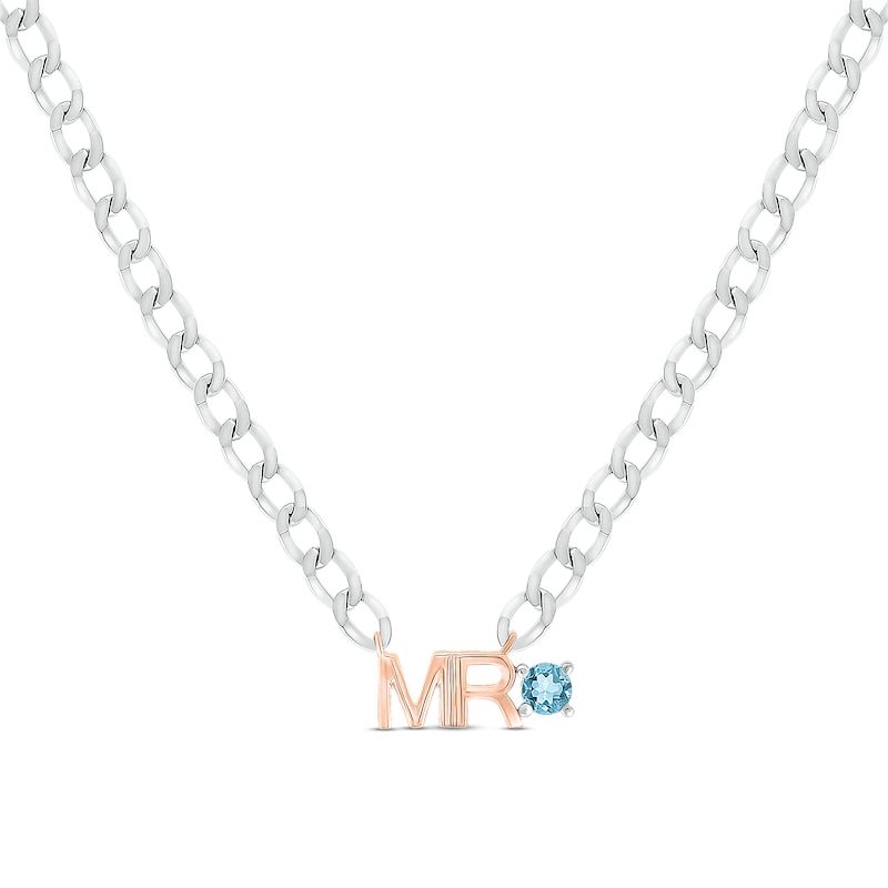 Men's Swiss Blue Topaz "Mr." Cuban Chain Necklace Sterling Silver & 10K Rose Gold 20"