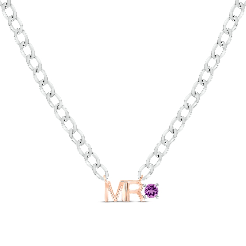 Main Image 1 of Men's Amethyst &quot;Mr.&quot; Cuban Chain Necklace Sterling Silver & 10K Rose Gold 20&quot;