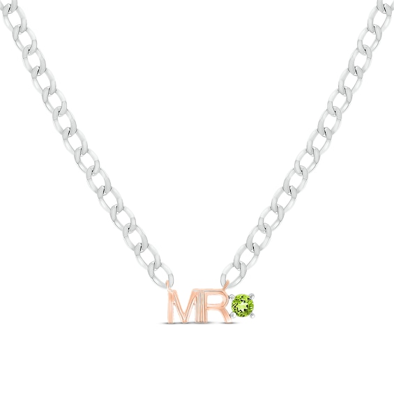 Men's Peridot "Mr." Cuban Chain Necklace Sterling Silver & 10K Rose Gold 20"