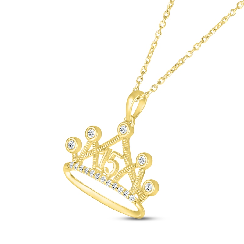White Lab-Created Sapphire Quinceañera Crown Necklace 10K Yellow Gold 18"