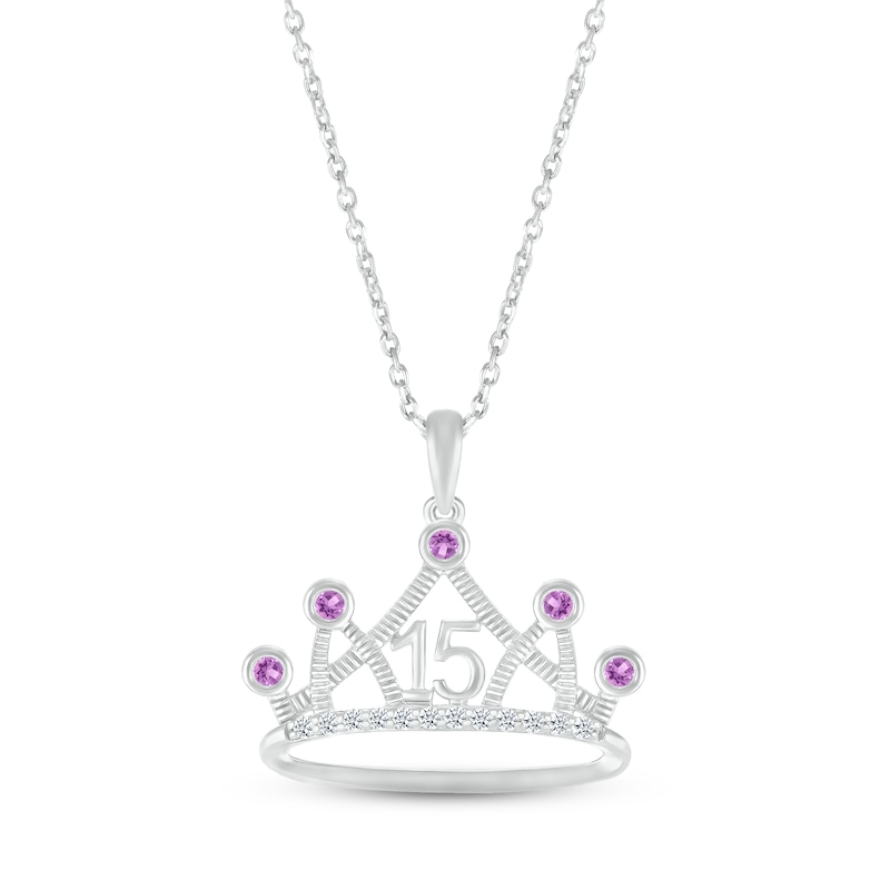 Amethyst & White Lab-Created Sapphire Quinceañera Crown Necklace Sterling Silver 18"