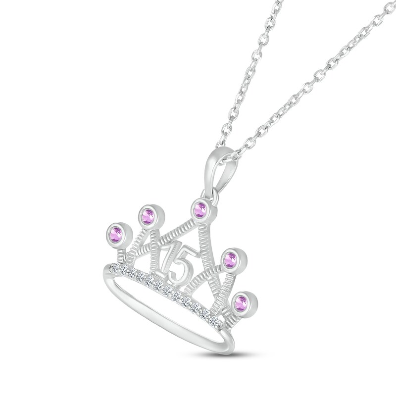 Amethyst & White Lab-Created Sapphire Quinceañera Crown Necklace Sterling Silver 18"