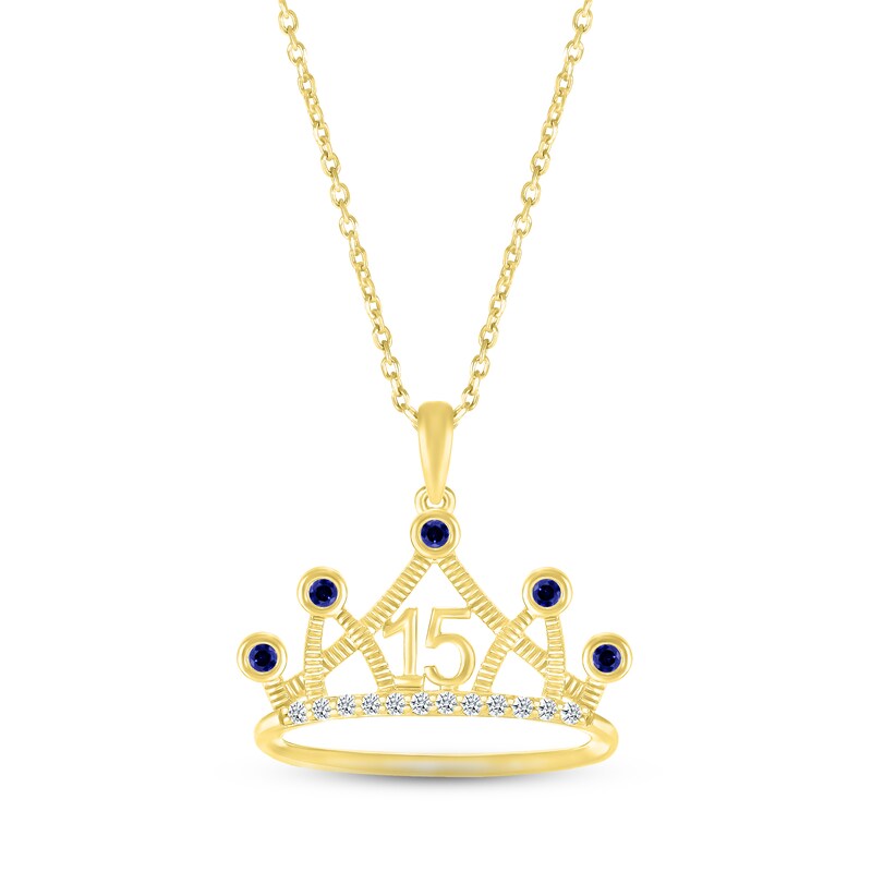 Main Image 1 of Blue & White Lab-Created Sapphire Quinceañera Crown Necklace 10K Yellow Gold 18&quot;