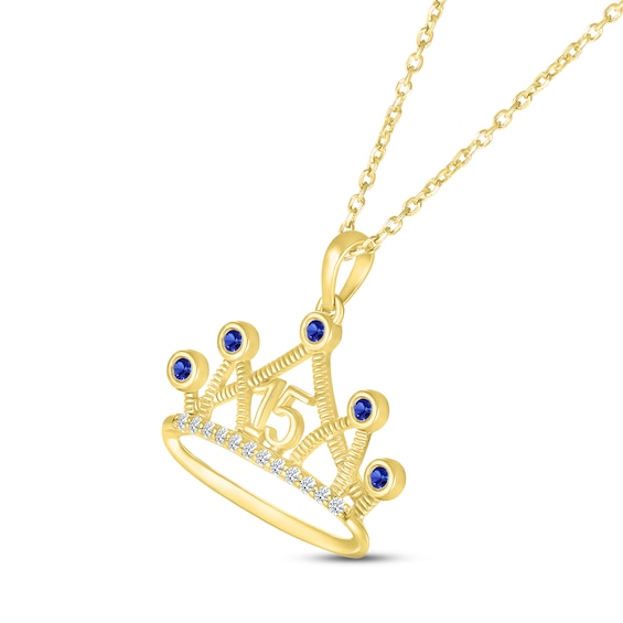 Thumbnail Image 2 of Blue & White Lab-Created Sapphire Quinceañera Crown Necklace 10K Yellow Gold 18"