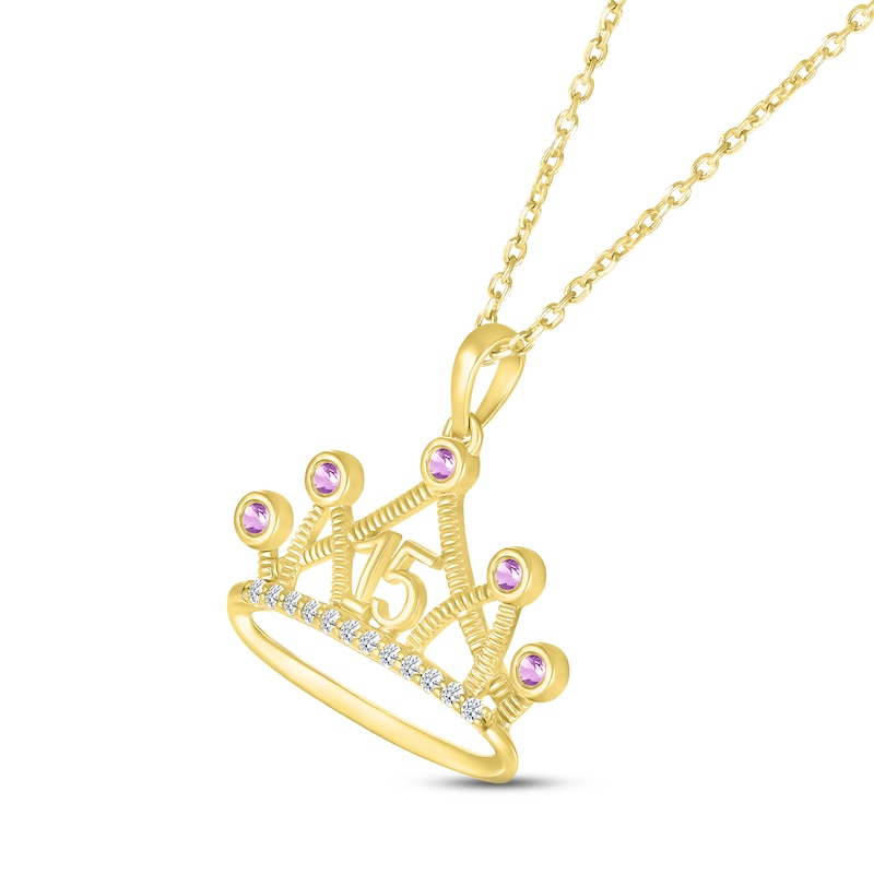 Amethyst & White Lab-Created Sapphire Quinceañera Crown Necklace 10K Yellow Gold 18"