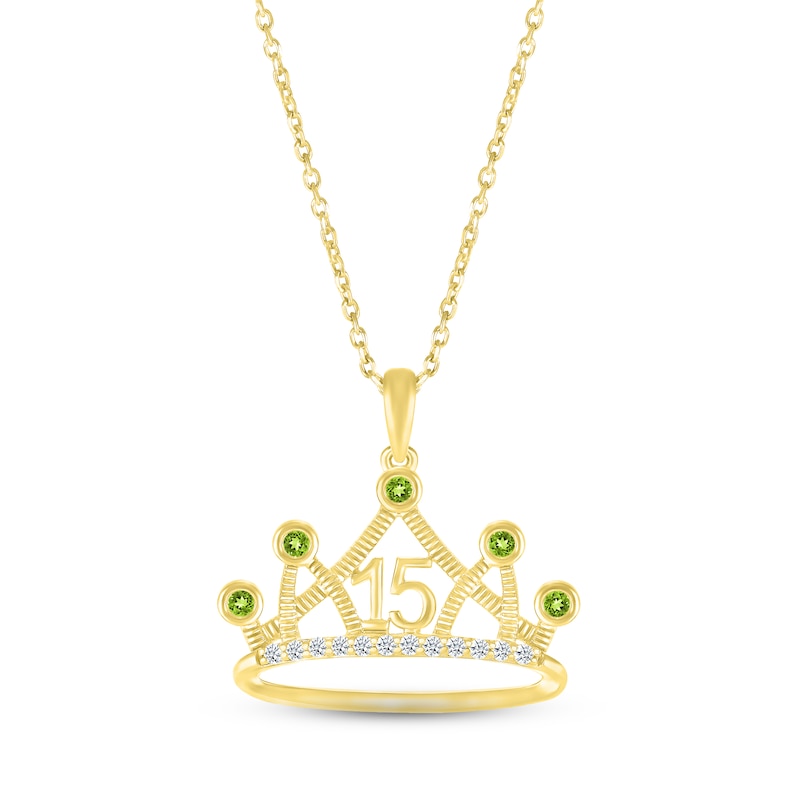 Main Image 1 of Peridot & White Lab-Created Sapphire Quinceañera Crown Necklace 10K Yellow Gold 18&quot;