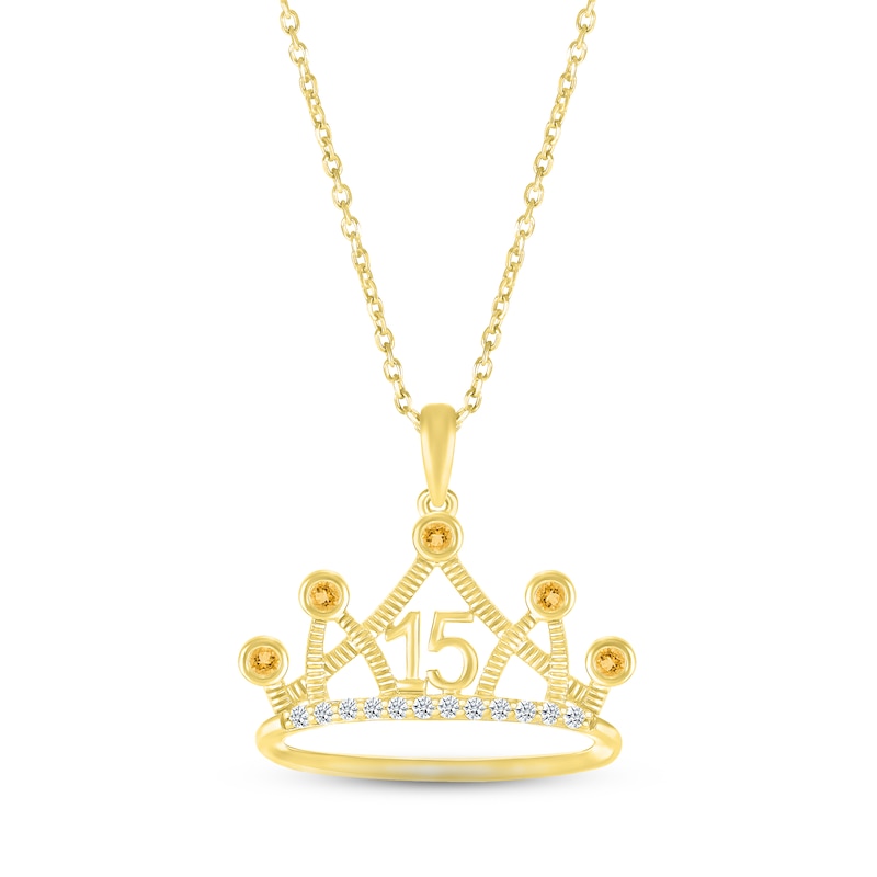 Main Image 1 of Citrine & White Lab-Created Sapphire Quinceañera Crown Necklace 10K Yellow Gold 18&quot;