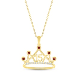 Garnet & White Lab-Created Sapphire Quinceañera Crown Necklace 10K Yellow Gold 18"