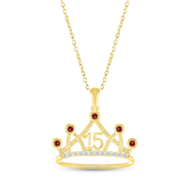 Main Image 1 of Garnet & White Lab-Created Sapphire Quinceañera Crown Necklace 10K Yellow Gold 18"