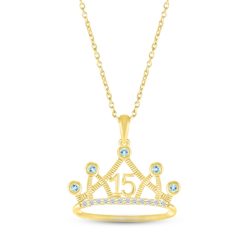 Main Image 1 of Aquamarine & White Lab-Created Sapphire Quinceañera Crown Necklace 10K Yellow Gold 18"