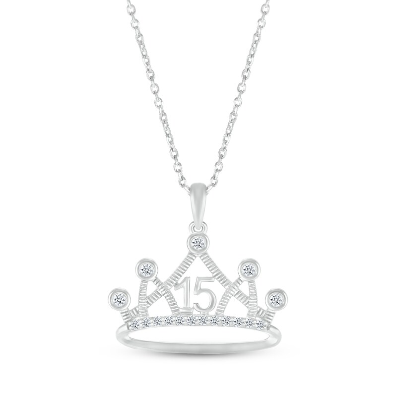 Main Image 1 of White Lab-Created Sapphire Quinceañera Crown Necklace Sterling Silver 18&quot;