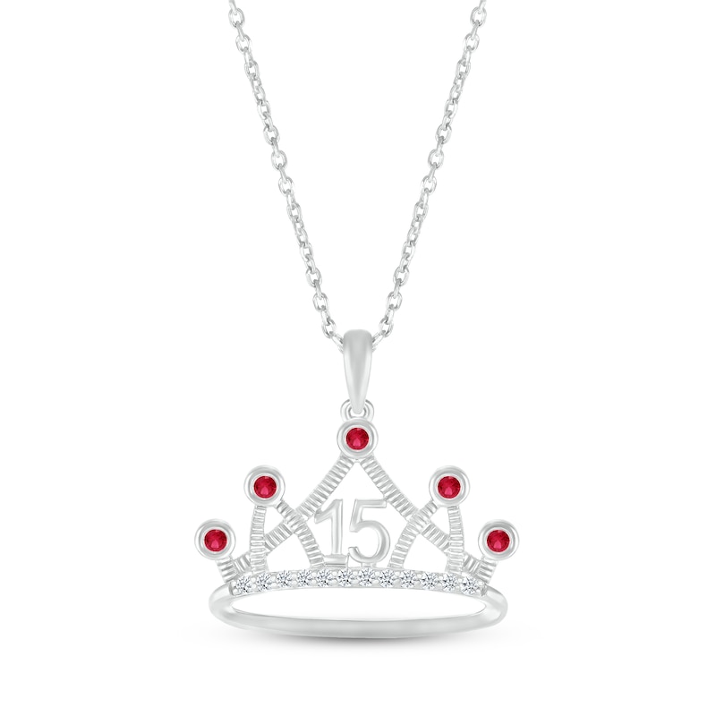 Main Image 1 of Lab-Created Ruby & White Lab-Created Sapphire Quinceañera Crown Necklace Sterling Silver 18&quot;