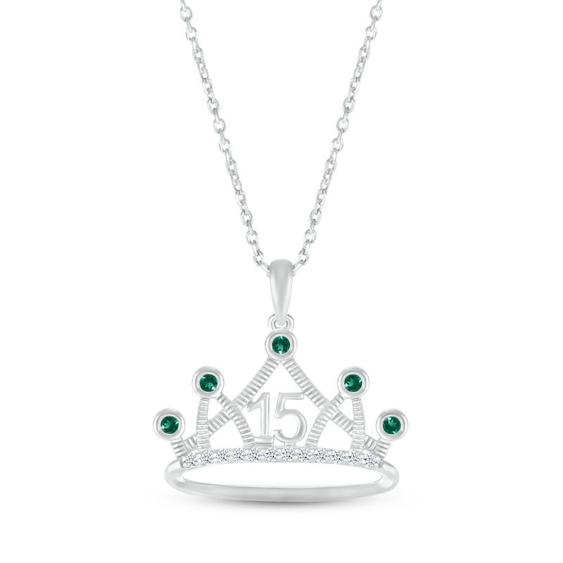 Lab-Created Emerald & White Lab-Created Sapphire Quinceañera Crown Necklace Sterling Silver 18"