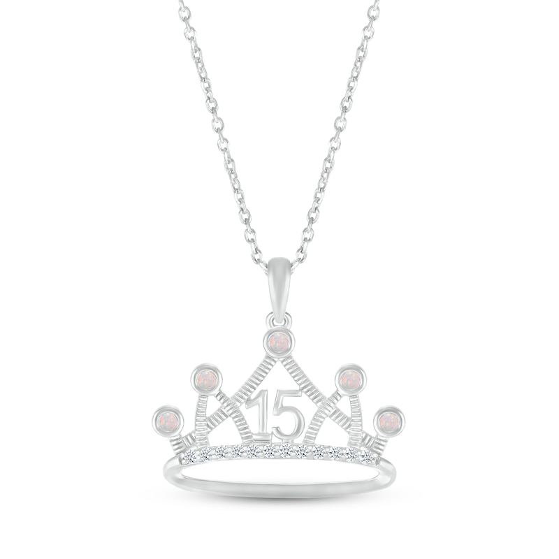 Main Image 1 of Lab-Created Opal & White Lab-Created Sapphire Quinceañera Crown Necklace Sterling Silver 18&quot;