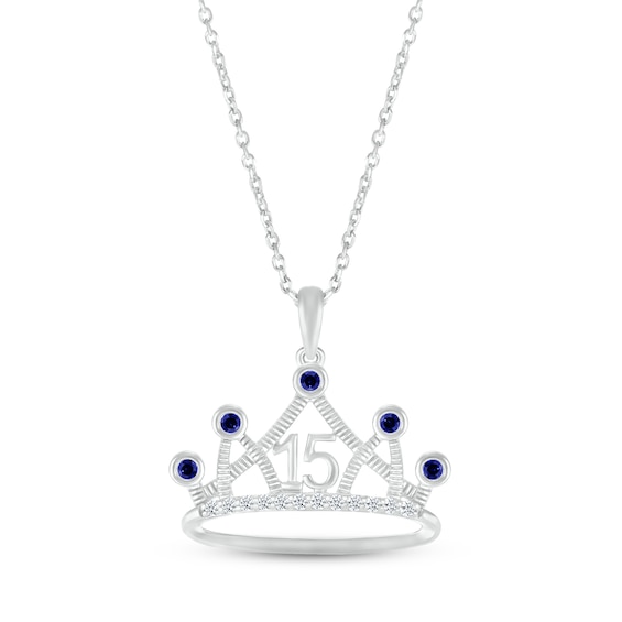 Blue & White Lab-Created Sapphire Quinceañera Crown Necklace Sterling Silver 18"