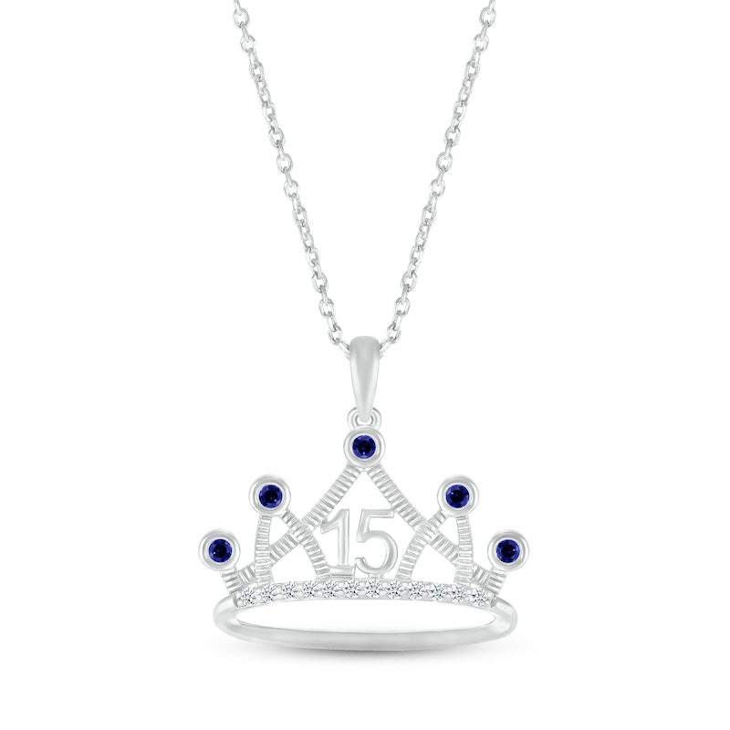 Main Image 1 of Blue & White Lab-Created Sapphire Quinceañera Crown Necklace Sterling Silver 18&quot;