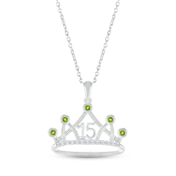 Peridot & White Lab-Created Sapphire Quinceañera Crown Necklace Sterling Silver 18"